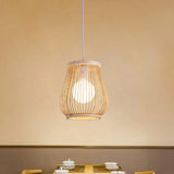 Simplicity 1-Light Bamboo Wood Pendant Light Fixture For Bedroom - Symmetrical Suspension / H