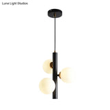 Simplicity 3-Light Linear Chandelier: Black/White/Gold With White Glass Pendant