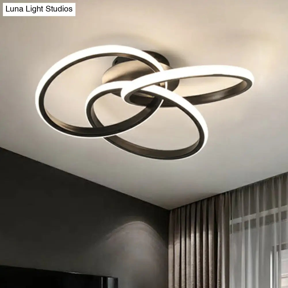 Simplicity Acrylic Led Ceiling Mounted Light - Interlocking Rings Flushmount Lighting For Bedroom