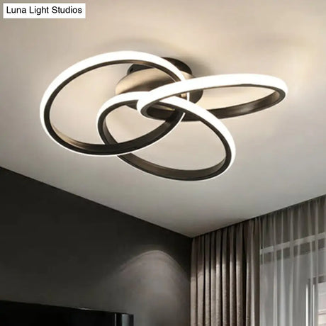 Simplicity Acrylic Led Ceiling Mounted Light - Interlocking Rings Flushmount Lighting For Bedroom