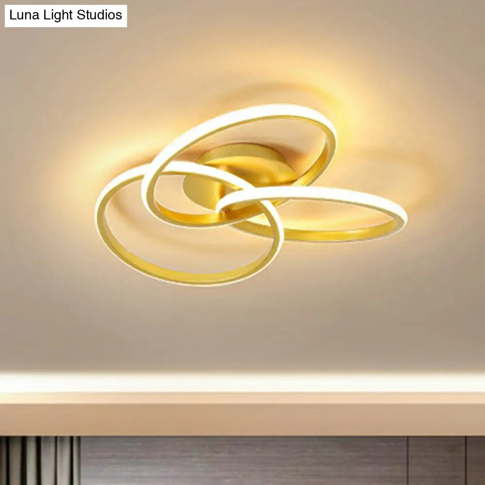 Simplicity Acrylic Led Ceiling Mounted Light - Interlocking Rings Flushmount Lighting For Bedroom