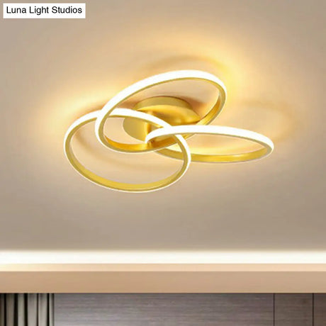 Simplicity Acrylic Led Ceiling Mounted Light - Interlocking Rings Flushmount Lighting For Bedroom