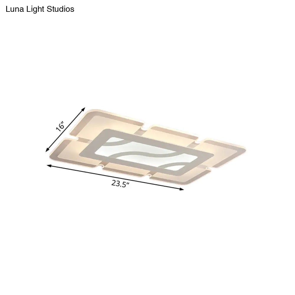 Simplicity Acrylic Led Flush Mount Ceiling Light - Rectangular Wide In White With Warm/White Options