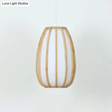 Simplicity Bamboo Curved Drum Suspension Pendant Light - 1-Light Tea Room Wood Design