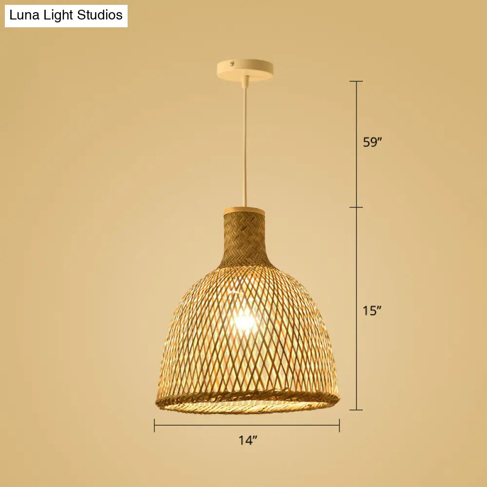 Simplicity Bamboo Pendant Light - 1-Light Wood Woven Suspension Lighting For Tea Room