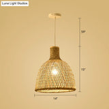 Simplicity Bamboo Pendant Light - 1-Light Wood Woven Suspension Lighting For Tea Room