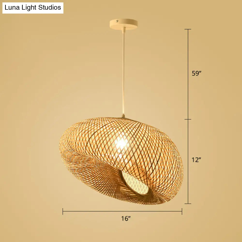 Simplicity Bamboo Pendant Light - 1-Light Wood Woven Suspension Lighting For Tea Room
