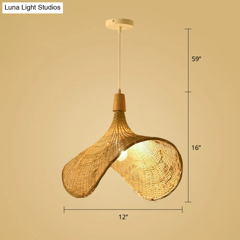 Simplicity Bamboo Pendant Light - 1-Light Wood Woven Suspension Lighting For Tea Room