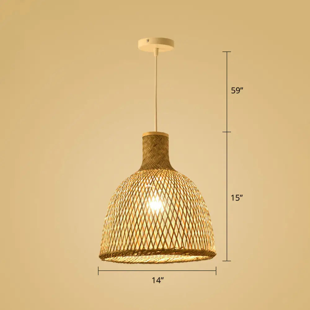 Simplicity Bamboo Pendant Light - 1-Light Wood Woven Suspension Lighting For Tea Room / C