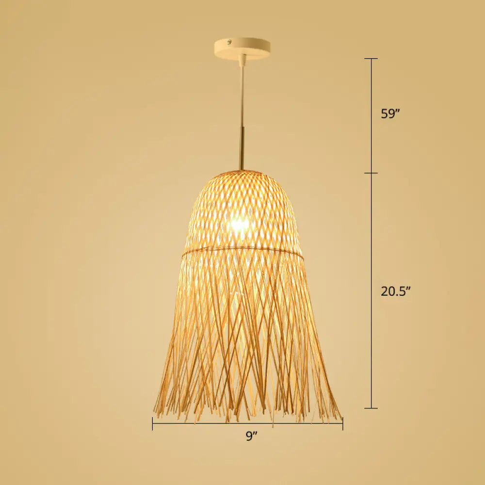 Simplicity Bamboo Pendant Light - 1-Light Wood Woven Suspension Lighting For Tea Room / D
