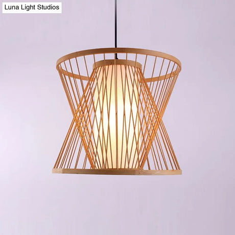 Simplicity Bamboo Pendant Light Fixture With Wood Hourglass Frame And Shaded Suspension Design