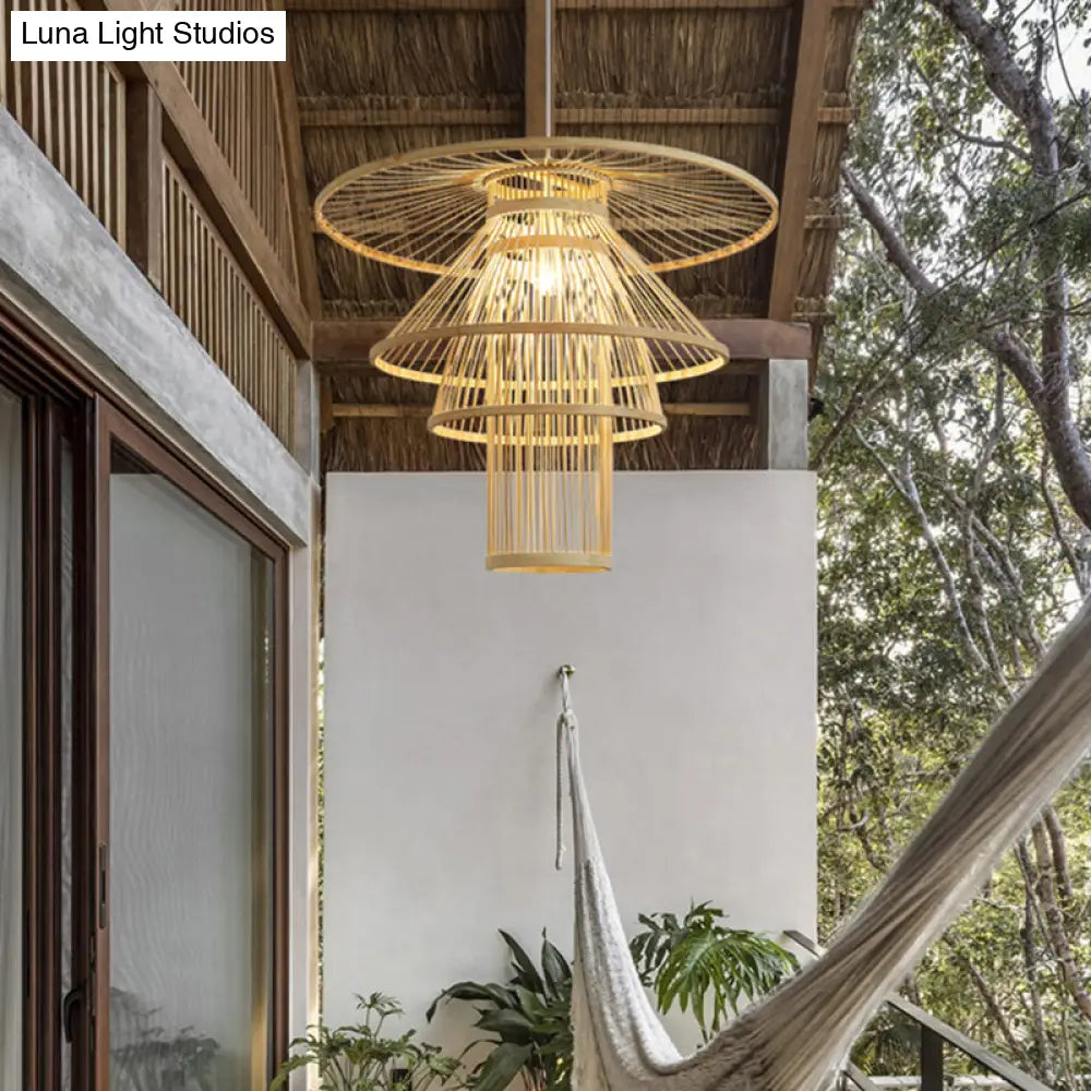 Simplicity Bamboo Pendant Light - Wood Layered Suspension | Ideal For Tea Rooms