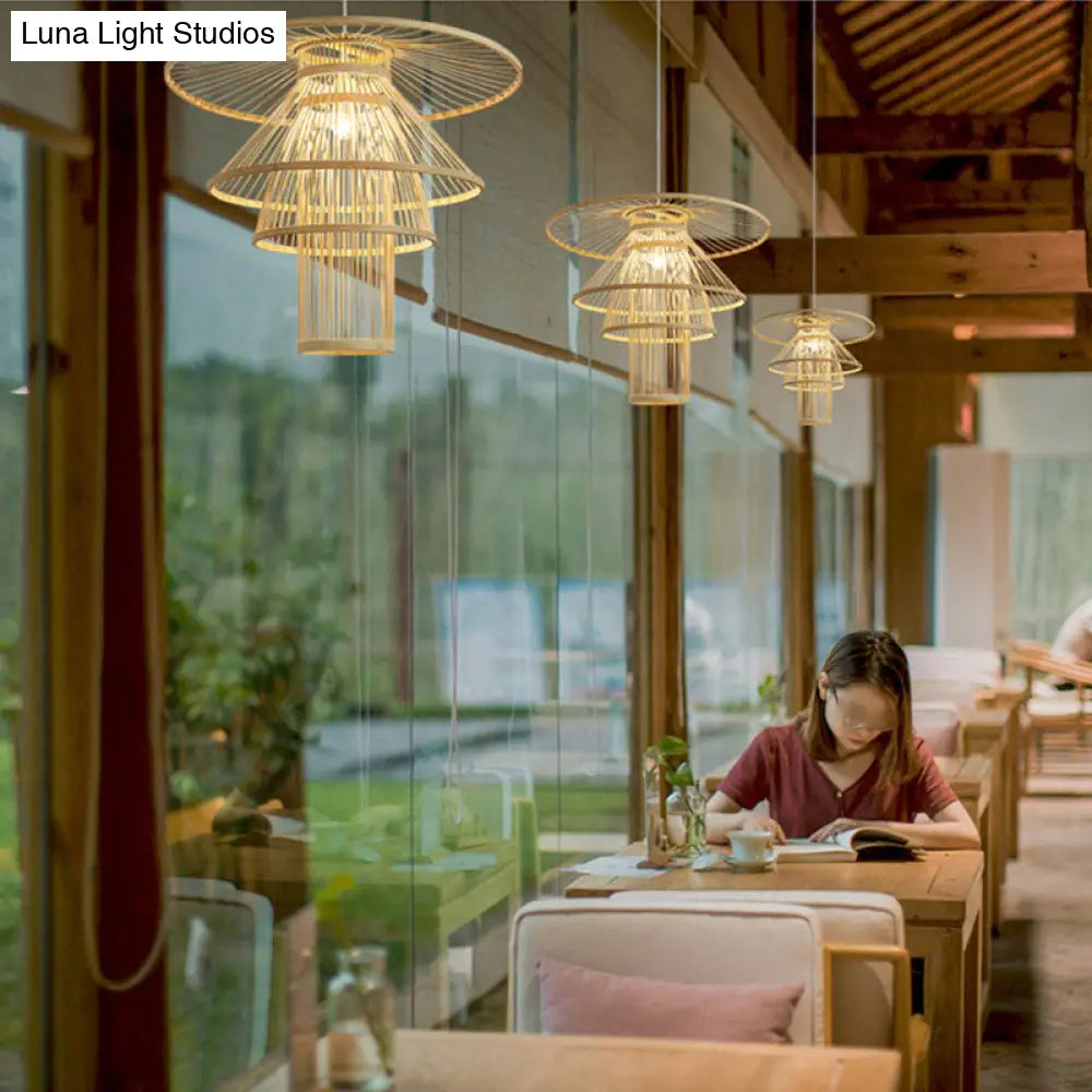 Simplicity Bamboo Pendant Light - Wood Layered Suspension | Ideal For Tea Rooms