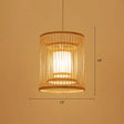 Simplicity Bamboo Tea Room Pendant Light: Cylindrical Suspension 1-Light Wood Fixture / 12