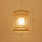 Simplicity Bamboo Tea Room Pendant Light: Cylindrical Suspension 1-Light Wood Fixture / 16