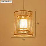 Simplicity Bamboo Tea Room Pendant Light: Cylindrical Suspension 1-Light Wood Fixture