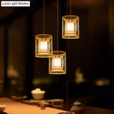 Simplicity Bamboo Tea Room Pendant Light: Cylindrical Suspension 1-Light Wood Fixture