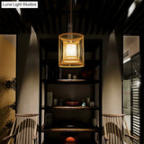 Simplicity Bamboo Tea Room Pendant Light: Cylindrical Suspension 1-Light Wood Fixture