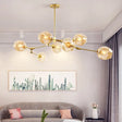 Simplicity Chandelier Light Gold With 7 Lights And Amber Glass Shade