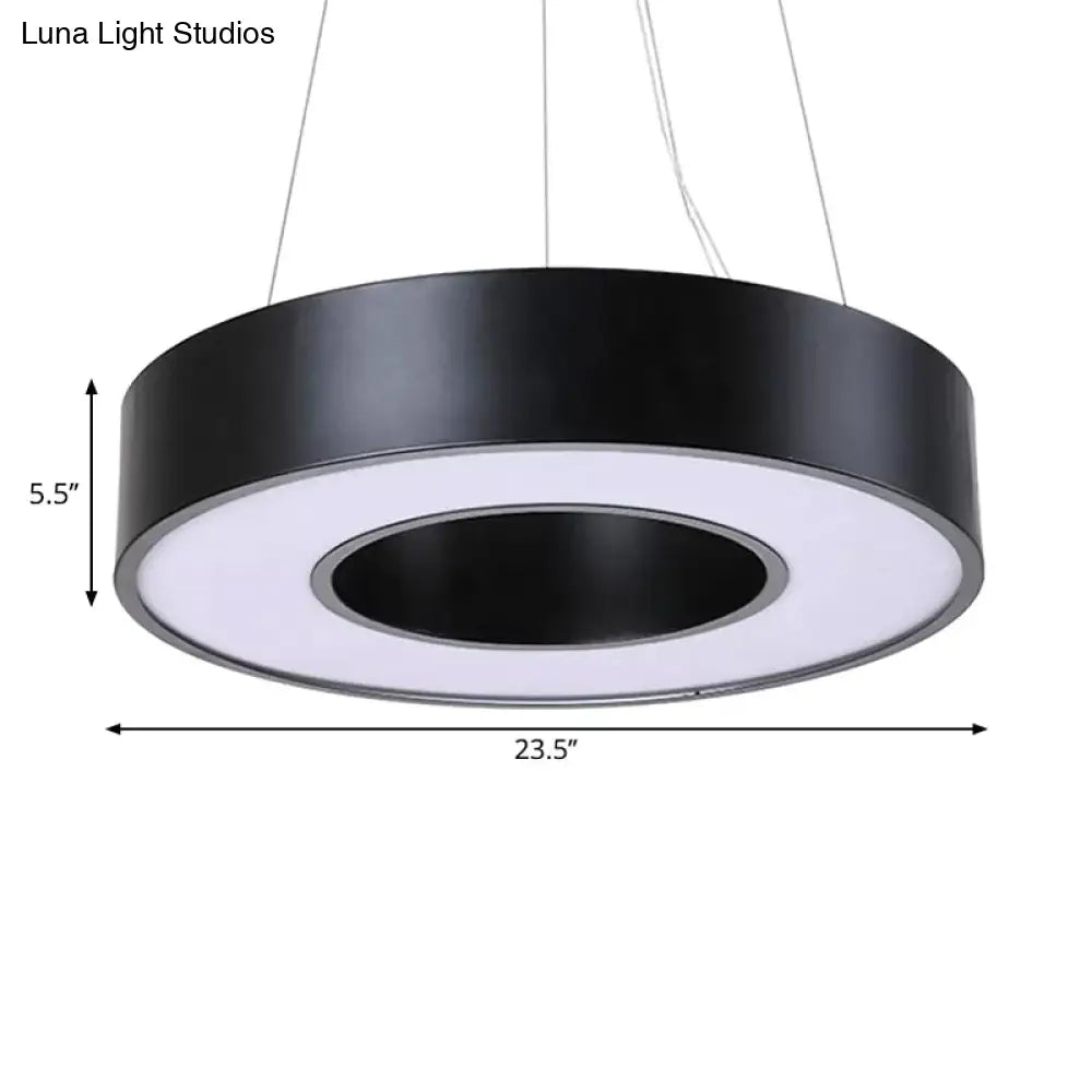 Simplicity Circular Hanging Lamp – Iron Led Office Lighting Fixture (23.5’’ W) - Black