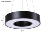 Simplicity Circular Hanging Lamp – Iron Led Office Lighting Fixture (23.5’’ W) - Black
