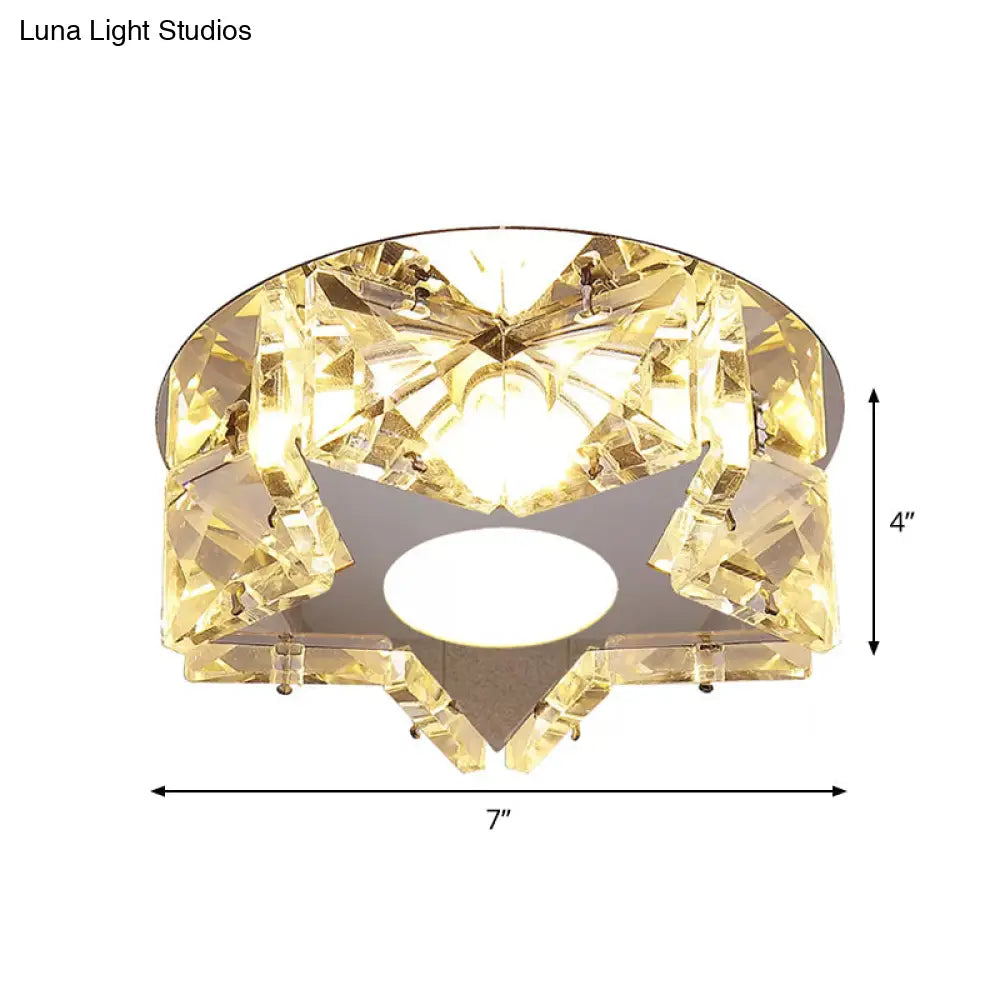 Simplicity Crystal Block Stainless - Steel Circle/Star Led Flush Mount Ceiling Light For Corridor
