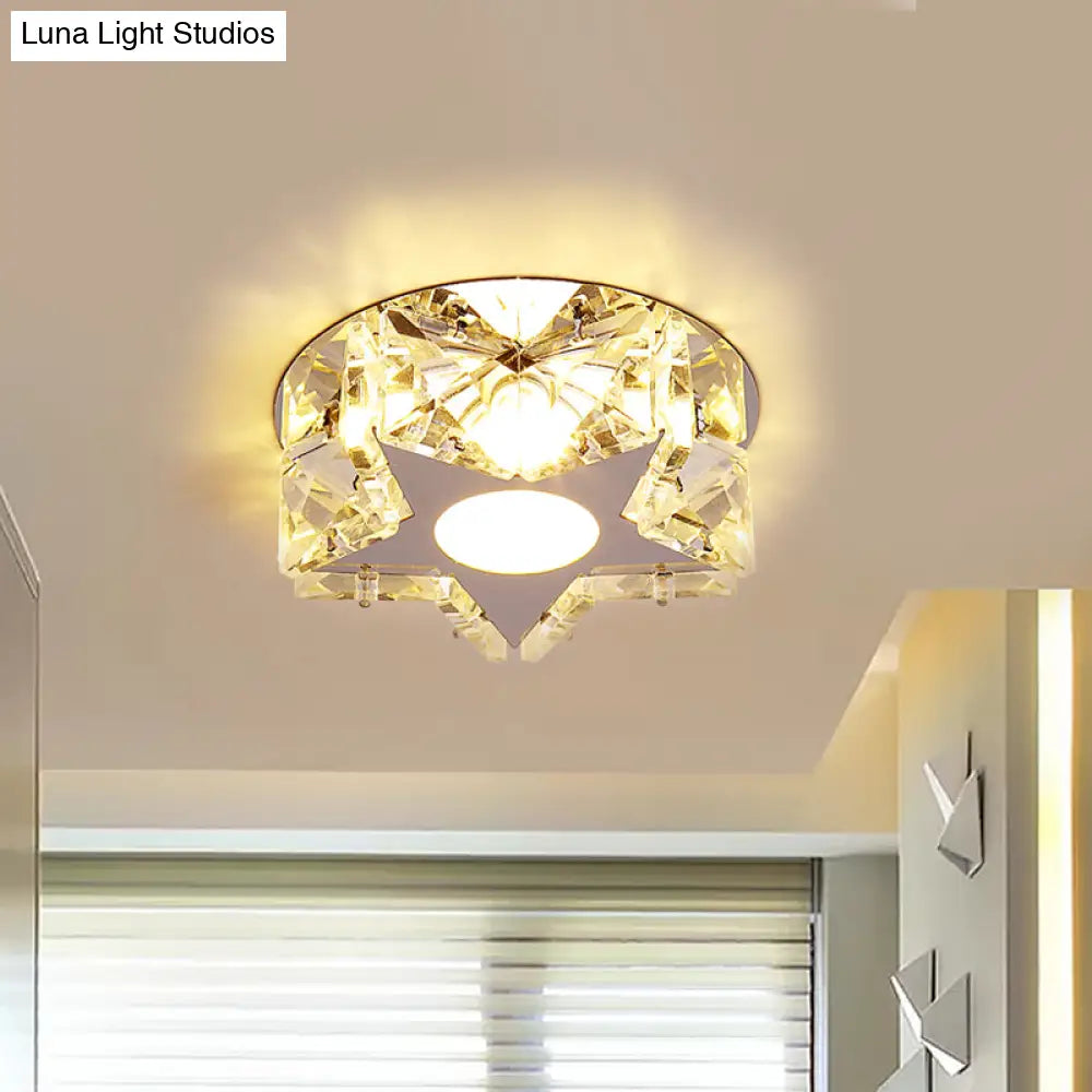 Simplicity Crystal Block Stainless - Steel Circle/Star Led Flush Mount Ceiling Light For Corridor