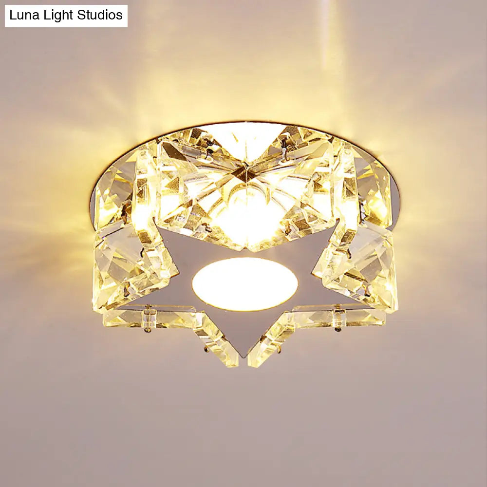 Simplicity Crystal Block Stainless - Steel Circle/Star Led Flush Mount Ceiling Light For Corridor