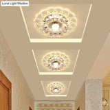 Simplicity Crystal Flower Led Flush Mount Ceiling Light With Clear For Entryway