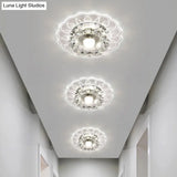 Simplicity Crystal Flower Led Flush Mount Ceiling Light With Clear For Entryway