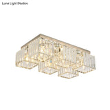 Simplicity Crystal Flush Light Fixture With Chrome Ceiling Mount - 4/6 Heads For Living Room