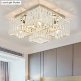Simplicity Crystal Flush Light Fixture With Chrome Ceiling Mount - 4/6 Heads For Living Room