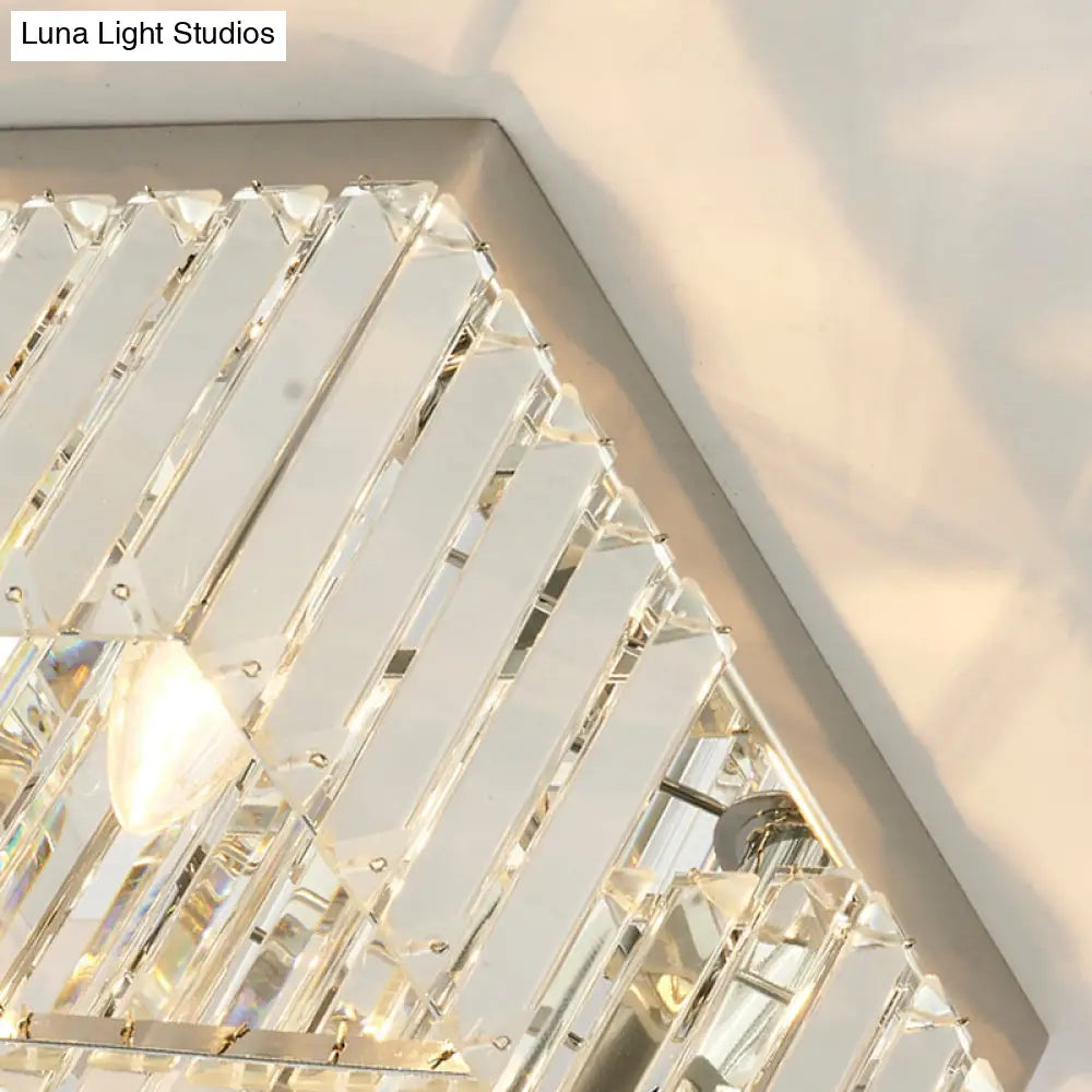 Simplicity Crystal Flush Light Fixture With Chrome Ceiling Mount - 4/6 Heads For Living Room