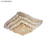 Simplicity Crystal Flush Mount Ceiling Lamp In Chrome - Tiered Square Design