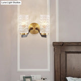 Simplicity Crystal Flush Wall Sconce With 2 Lights - Brass Bedside Fixture