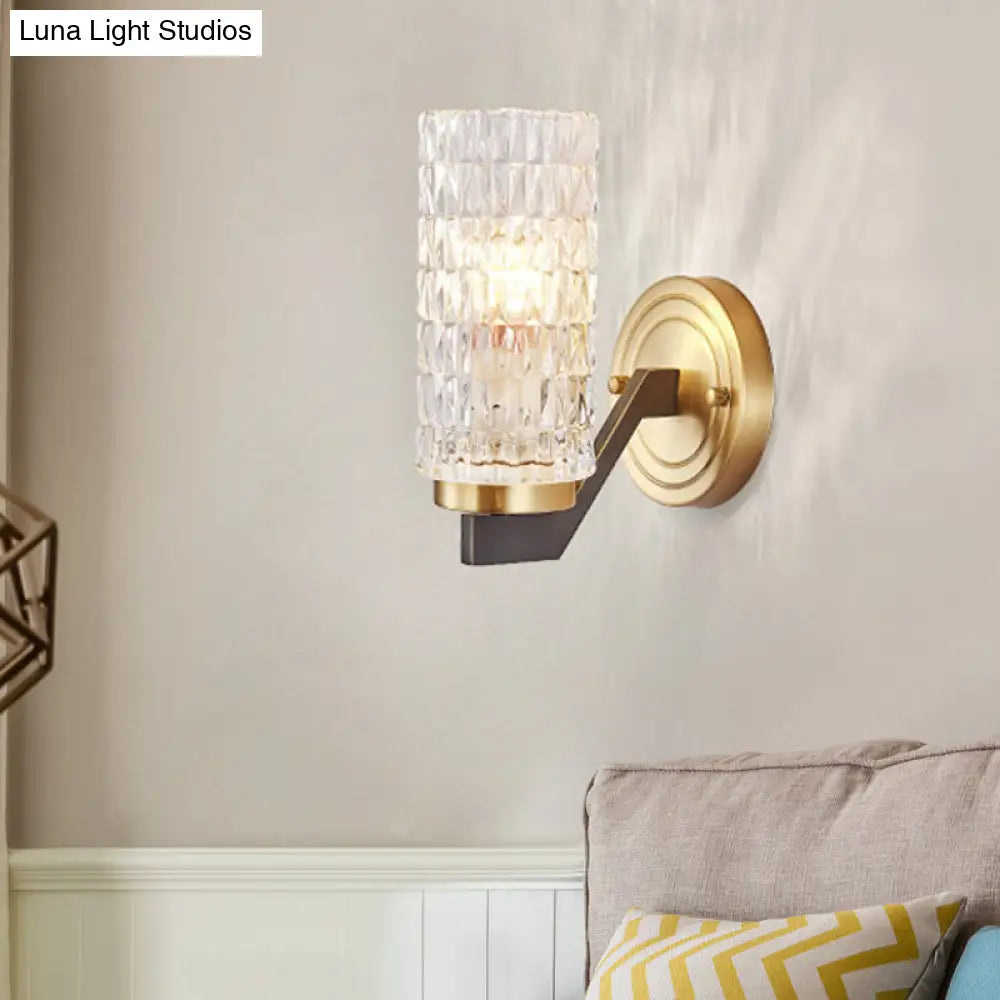 Simplicity Crystal Flush Wall Sconce With 2 Lights - Brass Bedside Fixture