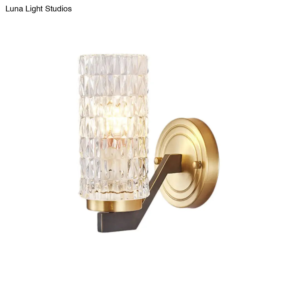 Simplicity Crystal Flush Wall Sconce With 2 Lights - Brass Bedside Fixture