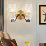 Simplicity Crystal Flush Wall Sconce With 2 Lights - Brass Bedside Fixture /