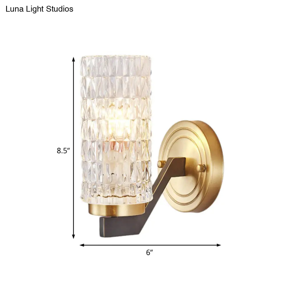 Simplicity Crystal Flush Wall Sconce With 2 Lights - Brass Bedside Fixture