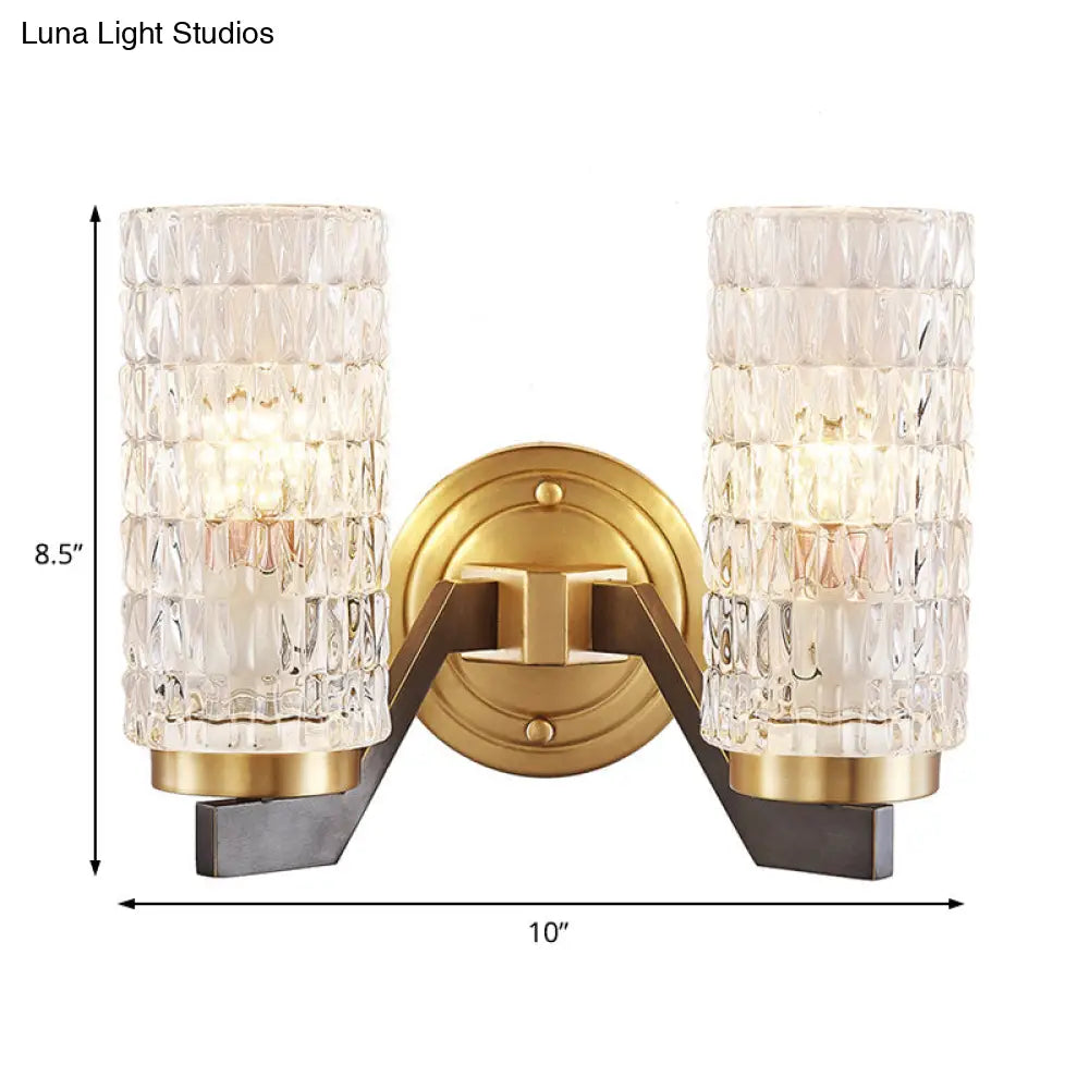 Simplicity Crystal Flush Wall Sconce With 2 Lights - Brass Bedside Fixture