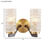 Simplicity Crystal Flush Wall Sconce With 2 Lights - Brass Bedside Fixture