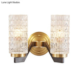 Simplicity Crystal Flush Wall Sconce With 2 Lights - Brass Bedside Fixture
