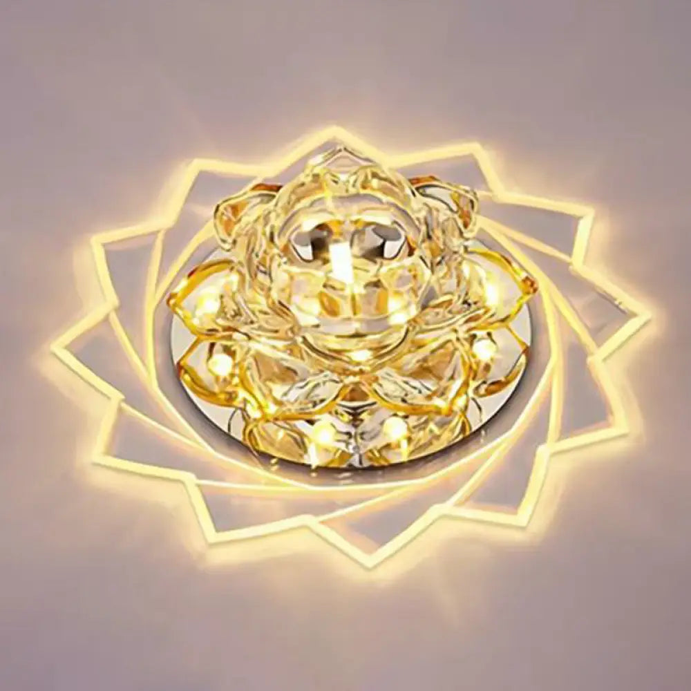 Simplicity Crystal Lotus Led Flush Mount Ceiling Light In Clear Ideal For Corridors / 3W Warm