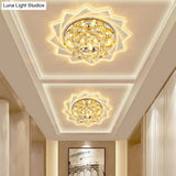 Simplicity Crystal Lotus Led Flush Mount Ceiling Light In Clear Ideal For Corridors