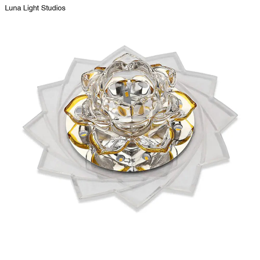 Simplicity Crystal Lotus Led Flush Mount Ceiling Light In Clear Ideal For Corridors