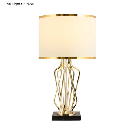 Simplicity Drum Nightstand Lamp: Fabric Table Lighting With Marble Base