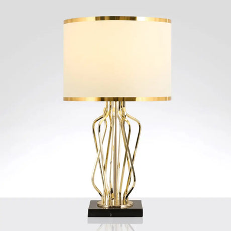 Simplicity Drum Nightstand Lamp: Fabric Table Lighting With Marble Base White / 12
