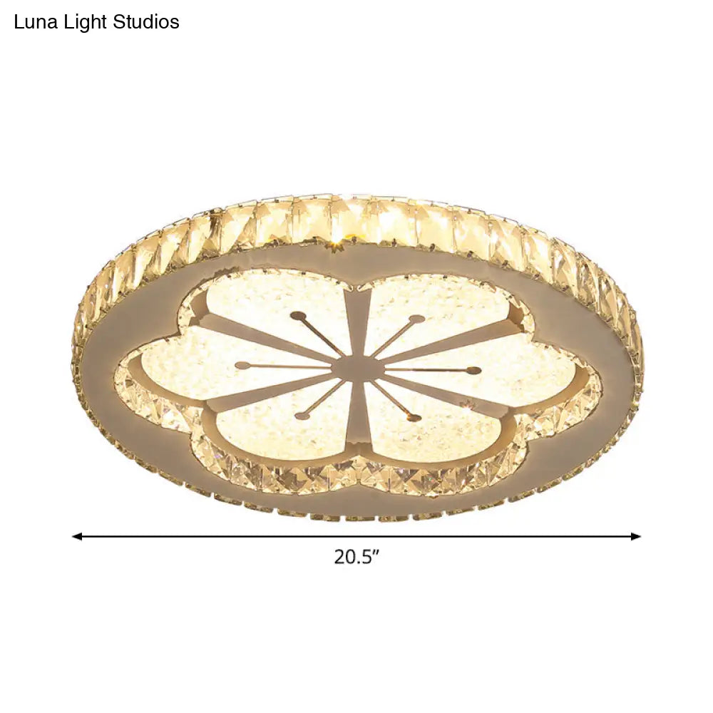 Simplicity Etched Deer/Flower Led Flushmount Light: Rectangular - Cut Crystal Ceiling Mount In