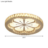 Simplicity Etched Deer/Flower Led Flushmount Light: Rectangular - Cut Crystal Ceiling Mount In