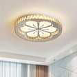Simplicity Etched Deer/Flower Led Flushmount Light: Rectangular - Cut Crystal Ceiling Mount In